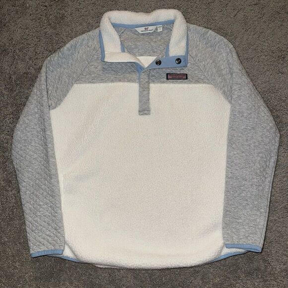 Vineyard Vines Tops - Vineyard Vines Mixed Media Sherpa Shirt 1/2 Snap Button Pullover Womens Small S